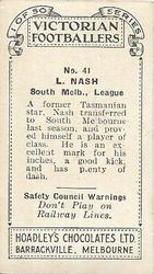 1934 Hoadley's Victorian Footballers #41 Laurie Nash Back
